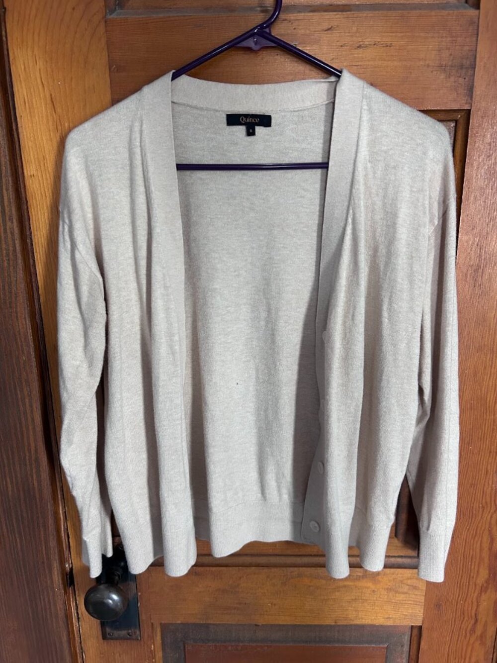 Quince Organic Cotton Blend Open Front Cardigan | Cashmere Blend | Neutral Beige - Picture 2 of 5